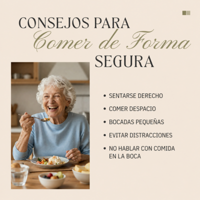 Consejos para comer de forma segura: Postura, alimentos y pautas para favorecer la deglución.